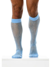 MODUS VIVENDI Fishnet Socks Knee Length Romance Sheer Light Blue XS1821 B622