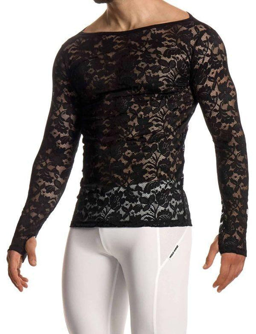 Modus Vivendi Floral Lace Longsleeves Shirt Sheer Knitted Black 04151 B1022