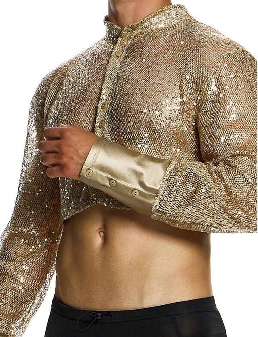 MODUS VIVENDI Harem Cardigan Polished Crop Top Boxy Fit Sequins Gold 19451 B581