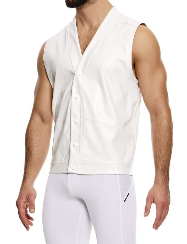 Modus Vivendi Leather - Look Sleeveless Tank Top With Press Stud White 20532 B1001
