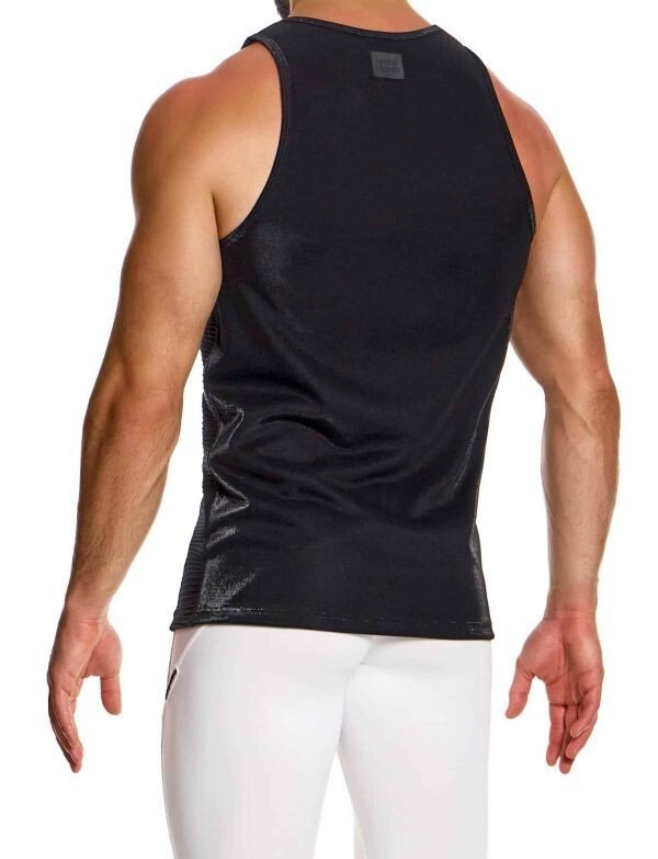 Modus Vivendi Liquid Effect Tank Top Relaxed Fit Sleeveless Shiny BLK 21331 B992