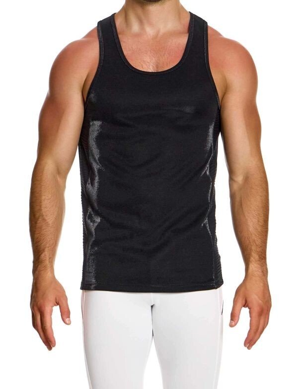 Modus Vivendi Liquid Effect Tank Top Relaxed Fit Sleeveless Shiny BLK 21331 B993