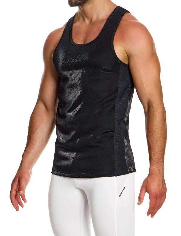 Modus Vivendi Liquid Effect Tank Top Relaxed Fit Sleeveless Shiny BLK 21331 B991
