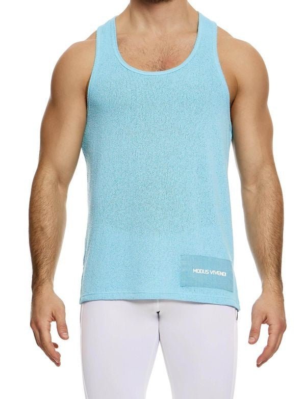 Modus Vivendi Plain Knit Tank Top Sleeveless Knitted in Light Blue 09431 B1003