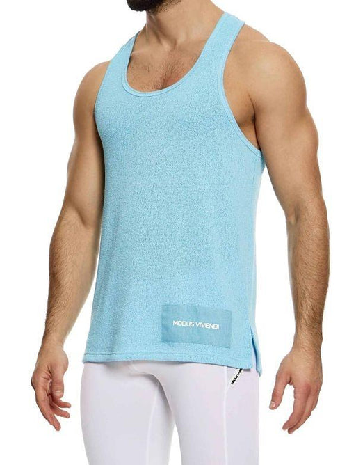 Modus Vivendi Plain Knit Tank Top Sleeveless Knitted in Light Blue 09431 B1001