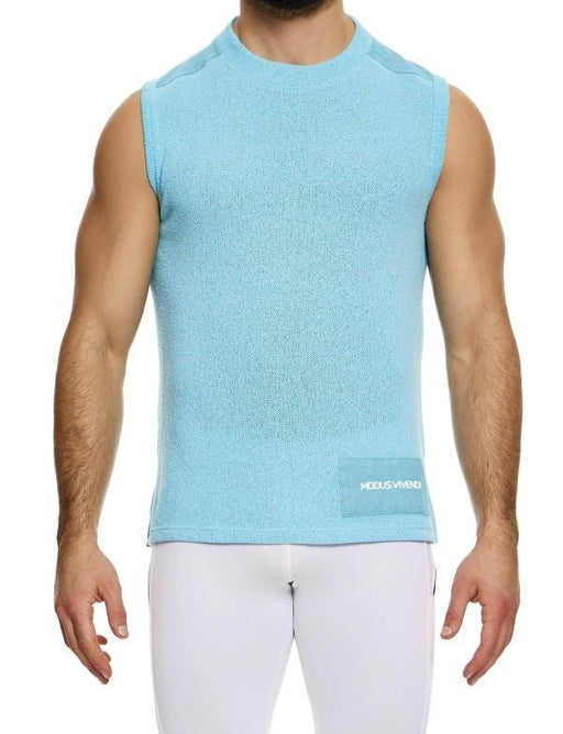 Modus Vivendi Plain Knitted Sleeveless Linen Tank Top Light Blue 09432 1012