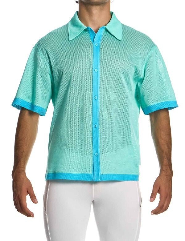 MODUS VIVENDI Retro Cotton Shirt Semi - Transparent Micro Fishnet Mint 05542 B985