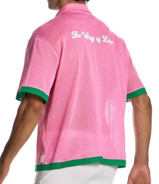 MODUS VIVENDI Retro Shirt Semi - Transparent Micro Fishnet Cotton Pink 05542 B983