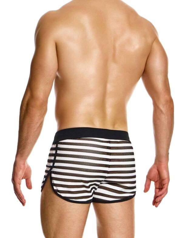 Modus Vivendi Retro Short Striped Through Jogging Cut Shorts Black 01461 B993