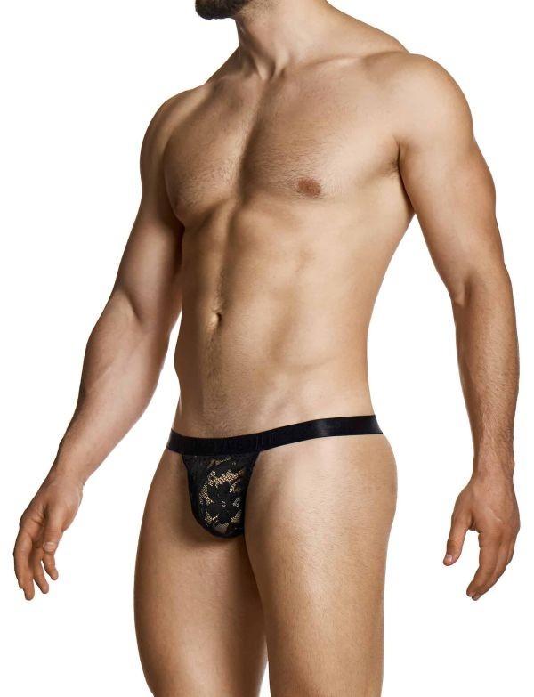 Modus Vivendi Sheer Floral Lace Thong Knitted Semitransparent Black 04114 B1022