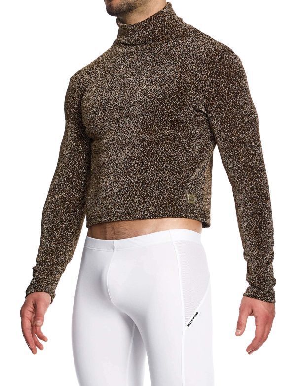 Modus Vivendi Shirt Crackled Crop Roll Neck Brown Metallic Yarns 253513