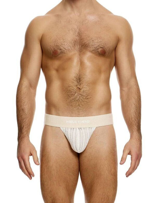 MODUS VIVENDI Stretch Jock Striped Crochet Knitted Jockstrap in Natural 074122