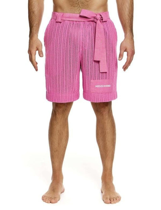Modus Vivendi Striped Crochet Belted Bermuda Straight Fit Short Pink 07461 B962