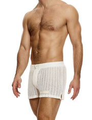 MODUS VIVENDI Striped Crochet Boxer Shorts Stretch Knitted in Natural 074214