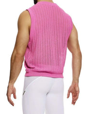 Modus Vivendi Striped Crochet Sleeveless Vest Knitted Tank Top Pink 07431 B1012