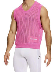 Modus Vivendi Striped Crochet Sleeveless Vest Knitted Tank Top Pink 07431 B1011