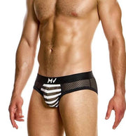 MODUS VIVENDI Striped Through Classic Brief Jaquard Fishnet Black 01416 90A3