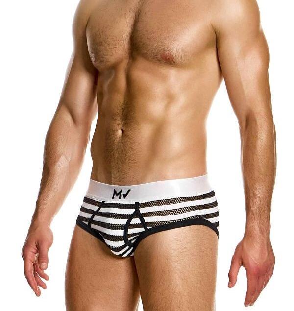 MODUS VIVENDI Striped Through Fly Brief Jaquard Fishnet Black & White 01417 1941