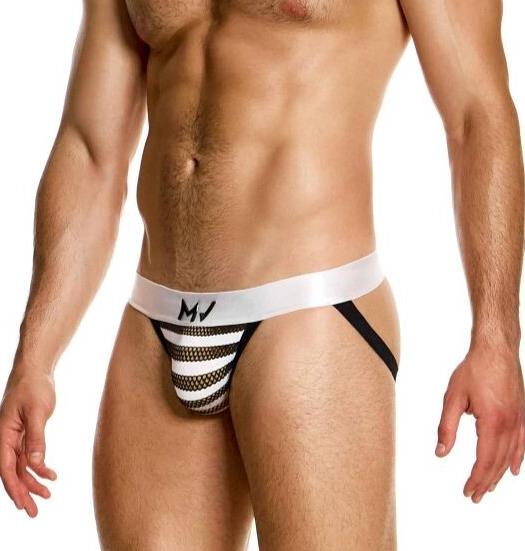MODUS VIVENDI Striped Through Jockstrap Low - Rise Jock in Fishnet Black 01412 90A5