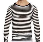 Modus Vivendi Striped Through Long Sleeve Shirt Jacquard Fishnet Blk - Whi 014511