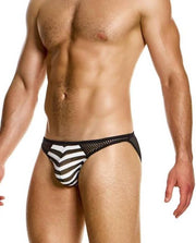 MODUS VIVENDI Striped Through Low Cut Brief Fishnet Black & White 01414 1941