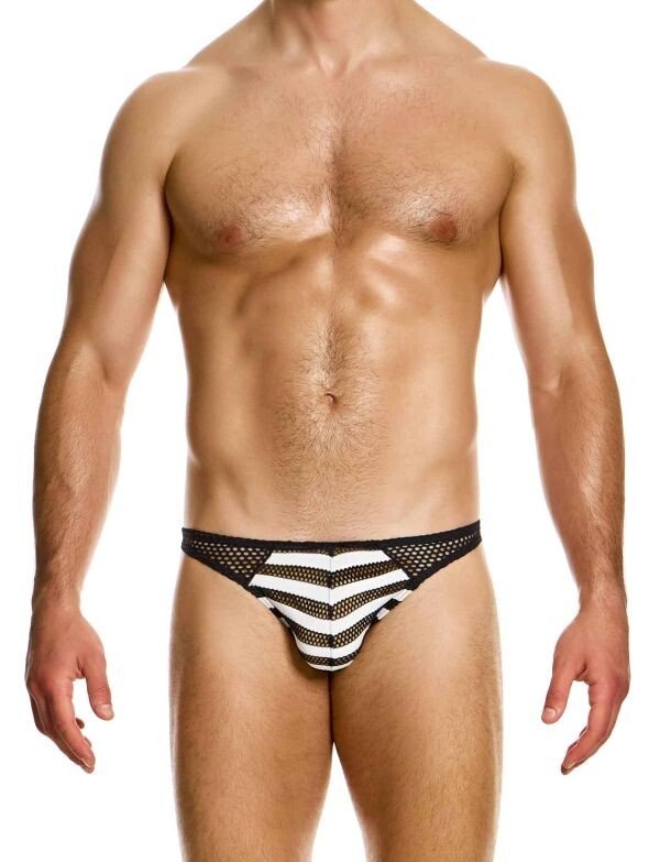 MODUS VIVENDI Striped Through Low Cut Brief Fishnet Black & White 01414 1943