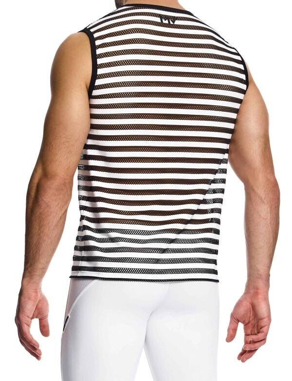 Modus Vivendi Striped Through Sleeveless Tank Top Fishnet Tight Fit BLK 01432 993