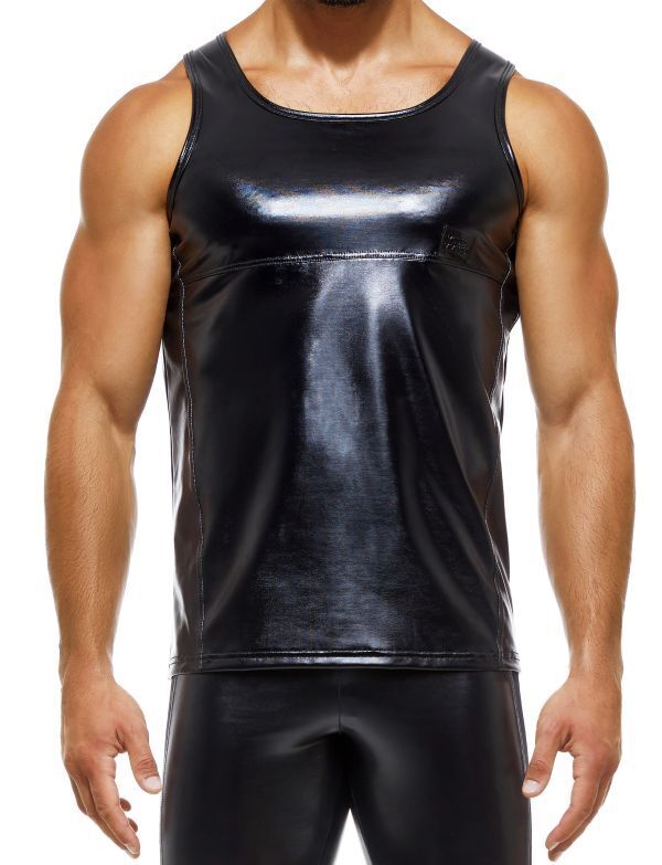 Modus Vivendi Tight Fit Tank Top Shiny Latex - Look Bold Black 11231 B83 - SexyMenUnderwear.com