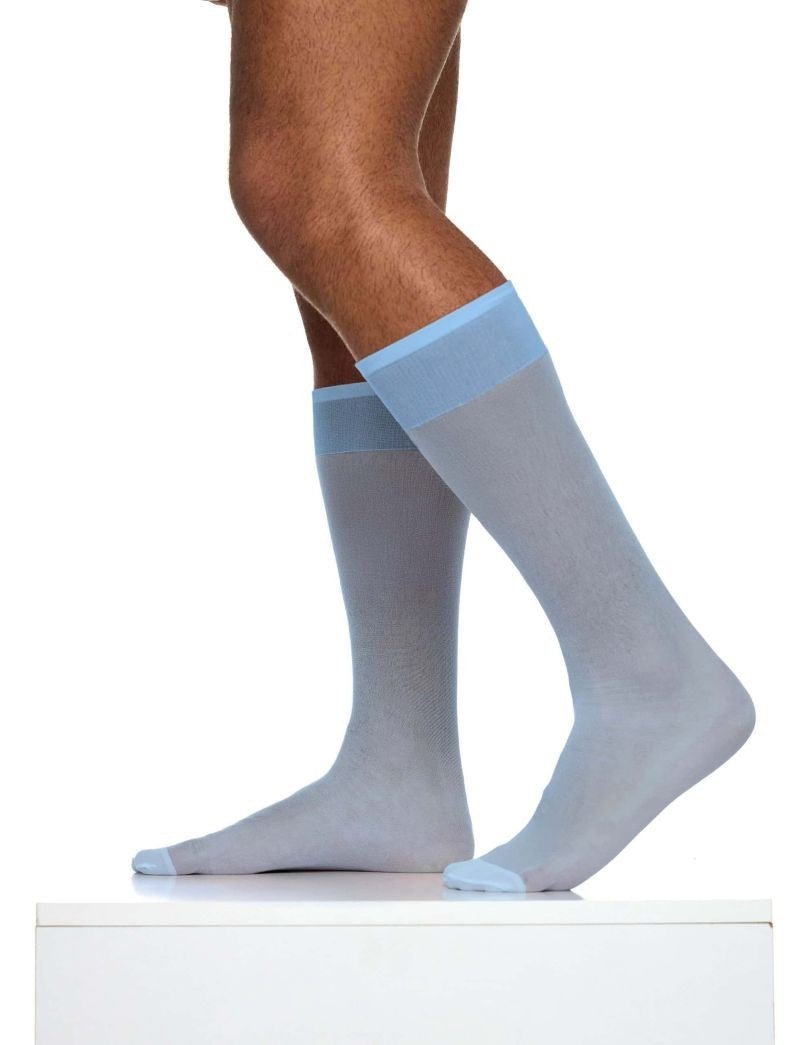 MODUS VIVENDI Transparent Nylon Socks Knee Length O/S Light Blue XS2424 B561