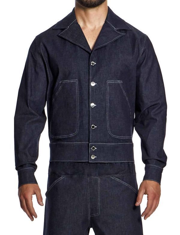 Modus Vivendi Woven Denim Blue Jacket Notch Collar Opening Front Pocket 11451 B445