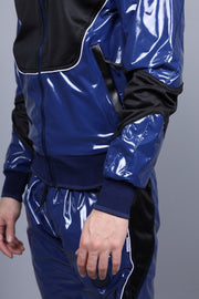 MR. RIEGILLIO PVC Jacket 24 Tracksuit Shiny Blue R10413