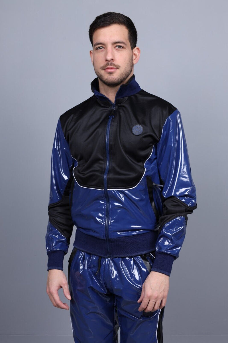 MR. RIEGILLIO PVC Jacket 24 Tracksuit Shiny Blue R10417