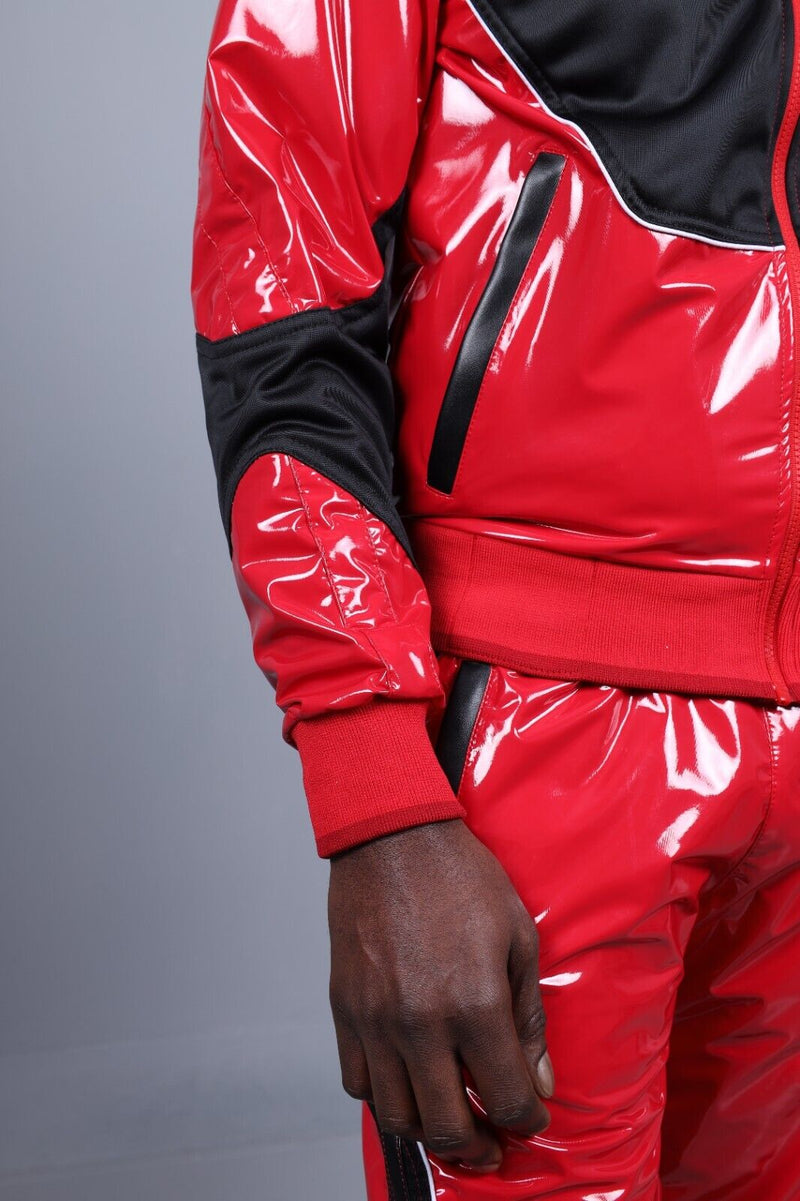 MR. RIEGILLIO PVC Jacket 24 Tracksuit Shiny Red R10155