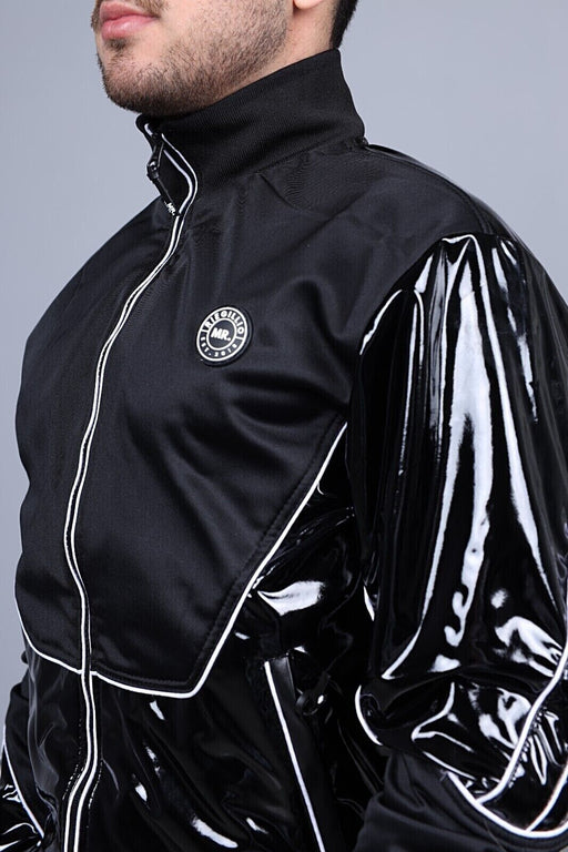MR. RIEGILLIO PVC Tracksuit Jacket 24 Shiny Black With White Piping R10431