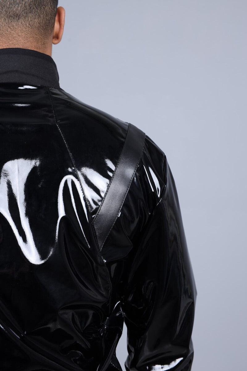 MR. RIEGILLIO PVC Tracksuit Jacket 24 Shiny Glossy Black R10197