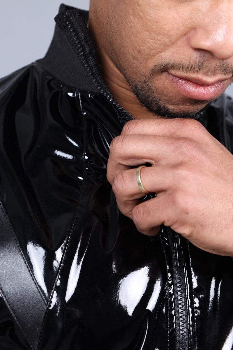 MR. RIEGILLIO PVC Tracksuit Jacket 24 Shiny Glossy Black R10196