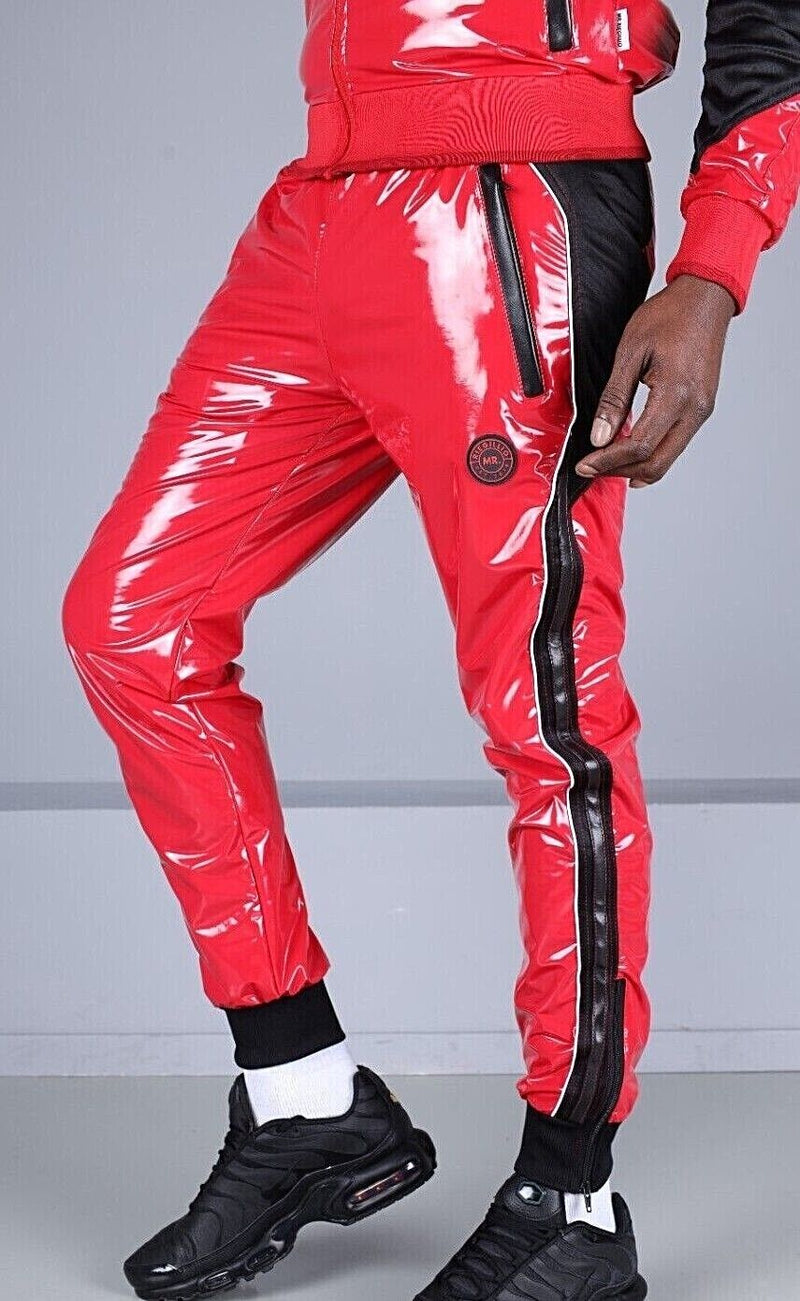MR. RIEGILLIO Shiny PVC 24 Tracksuit Pants Glossy Red R10163