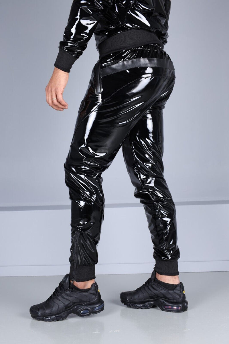 MR. RIEGILLIO Shiny PVC Tracksuit Pants 24 Glossy Black R10204