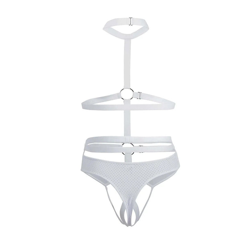 PIKANTE Decided Harness - Thongs Combo Mesh Crotchless in White 0344 32