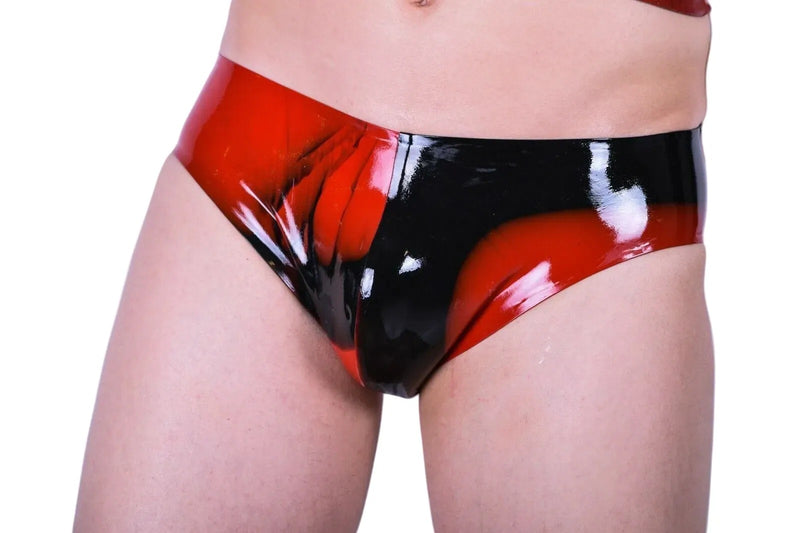 Slip en latex polymorphe motif marbré tissu naturel slip noir-rouge UN-015AM 2