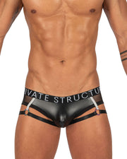 PRIVATE STRUCTURE Low Waist Mini Garter-Briefs PU Leather Shades Of Black  4419