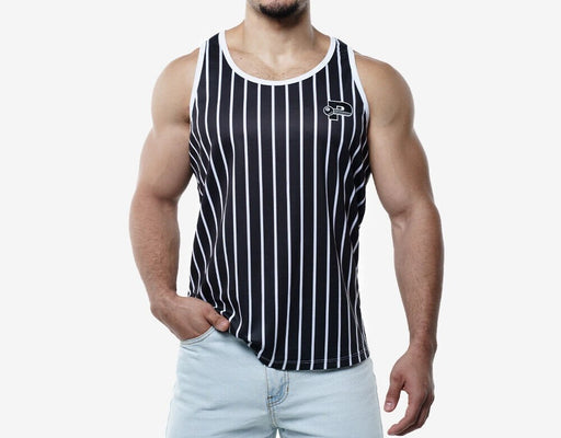 PUMP! Black Striped Tank Top Lightweight Micromesh UVPF 50+ Sun Protection 140231