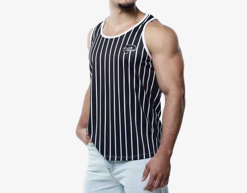 PUMP! Black Striped Tank Top Lightweight Micromesh UVPF 50+ Sun Protection 140234