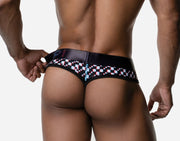PUMP! Lightweight Thong Glitch Elastic Binding Cotton Distorted B&W 17023 114