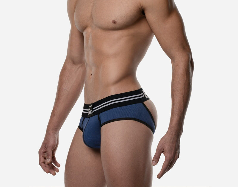 PUMP! Round2 Backless Briefs Jock Combo Ribbed Cotton Blue 12081 235