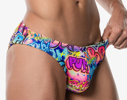 PUMP! Swim Briefs Drip Water Cheeky Graffiti Print Swimwear 13019 181