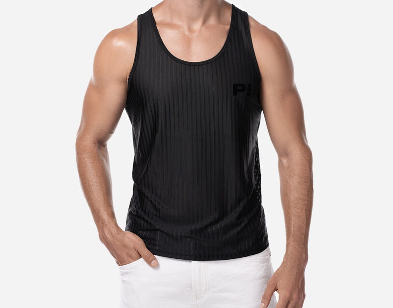PUMP! Tanktop Whisper Sheer Stripes Form - Fitting Black Tank Top 14024 215