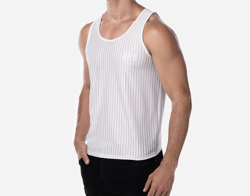 PUMP! Tanktop Whisper Sheer Stripes Form - Fitting White Tank Top 14025 214