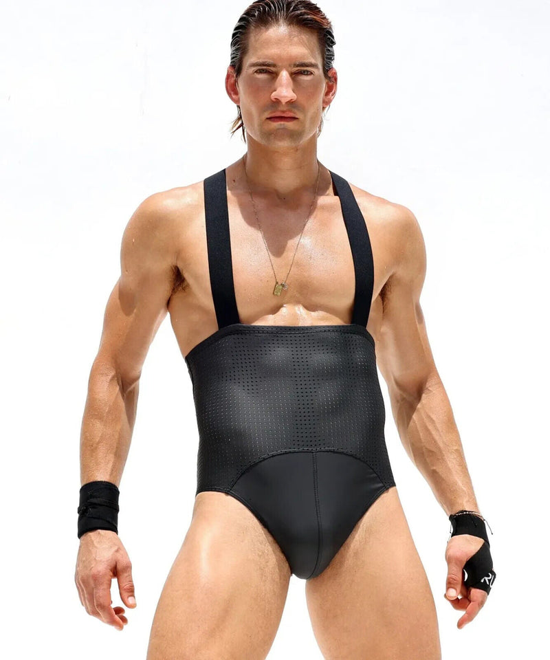 RUFSKIN Brief - Bodysuit KINK Perforated Matte Singlet Rubberized Spandex Black 337