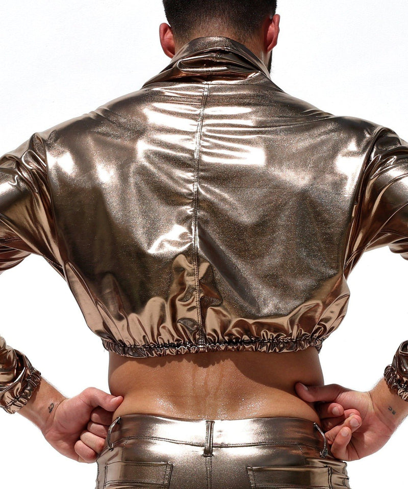 RUFSKIN Cropped Top Long Sleeve Turtle Neck Pule Over Woven Spandex Oro Bronze 46